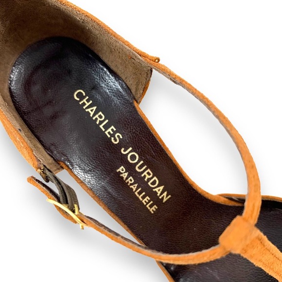 1970's CHARLES JOURDAN Paris suede and snakeskin T-strap high heel shoes - Picture 7 of 15